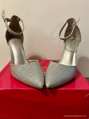 Dream Pairs COCO Silver Glitter Block Heel Ankle Strap Pumps Size 10